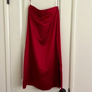 Red Satin Pencil Skirt with Slit